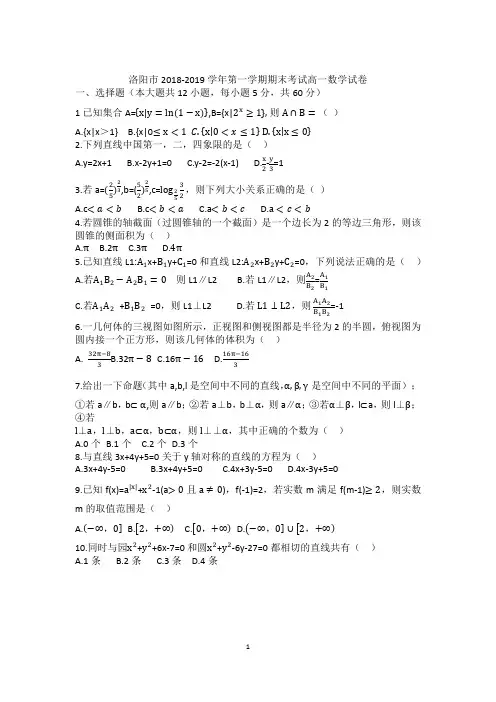 洛阳市2018-2019学年第一学期期末考试高一数学试卷