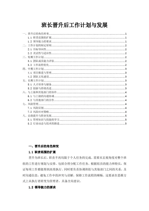 班长晋升后工作计划与发展