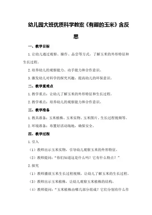 幼儿园大班优质科学教案《有趣的玉米》含反思