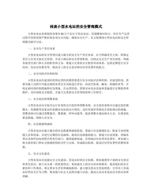 浅谈小型水电站的安全管理模式
