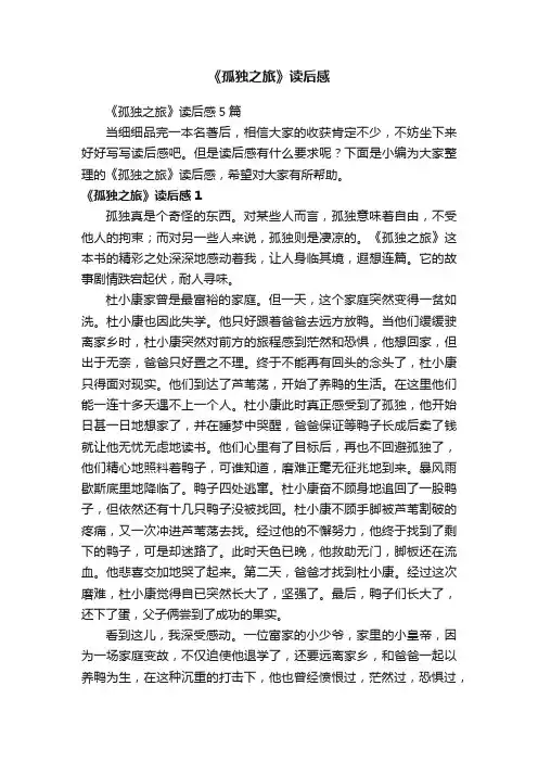 《孤独之旅》读后感