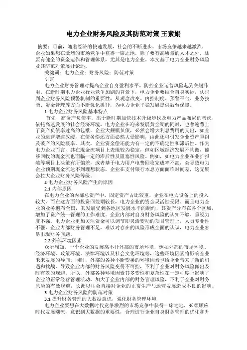 电力企业财务风险及其防范对策 王素娟