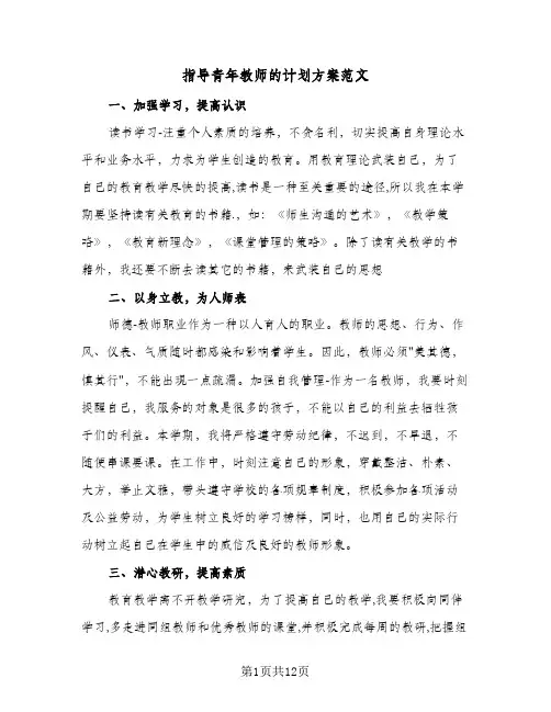 指导青年教师的计划方案范文(5篇)