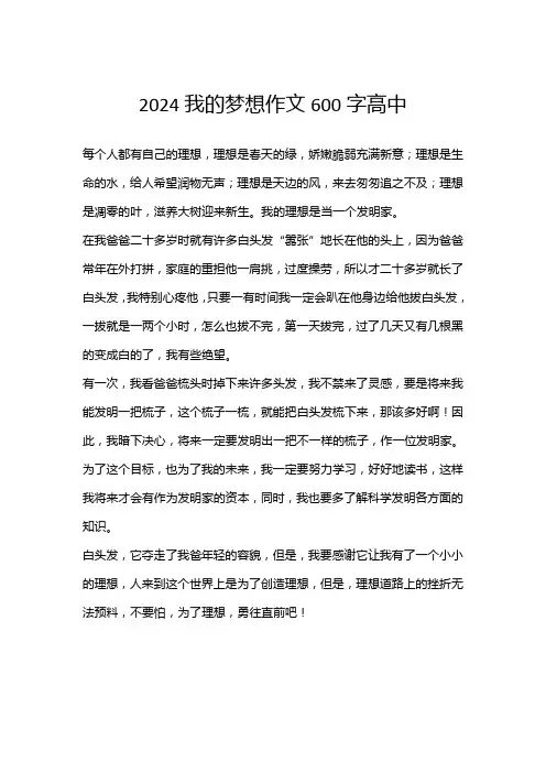 2024我的梦想作文600字高中