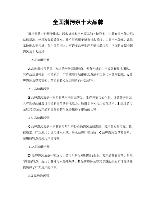 全国潜污泵十大品牌