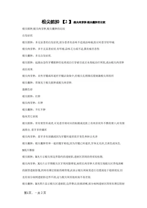 根尖脓肿,根尖肉芽肿,根尖囊肿的比较