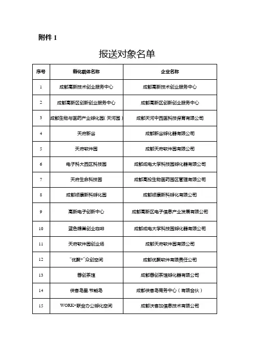 高新区孵化载体