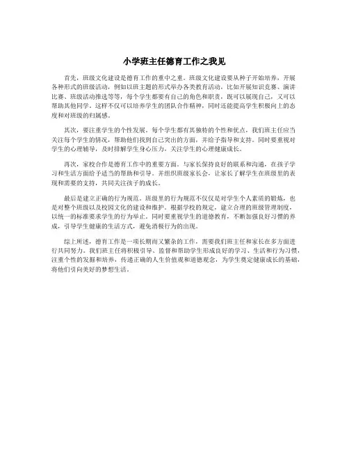 小学班主任德育工作之我见