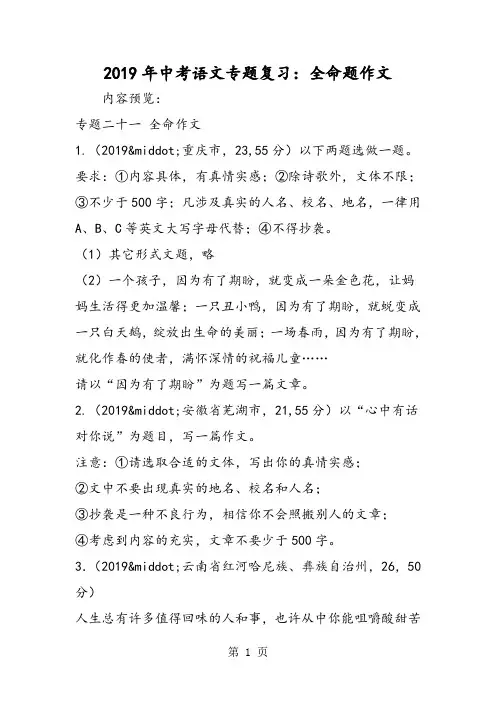 中考语文专题复习：全命题作文-教学文档
