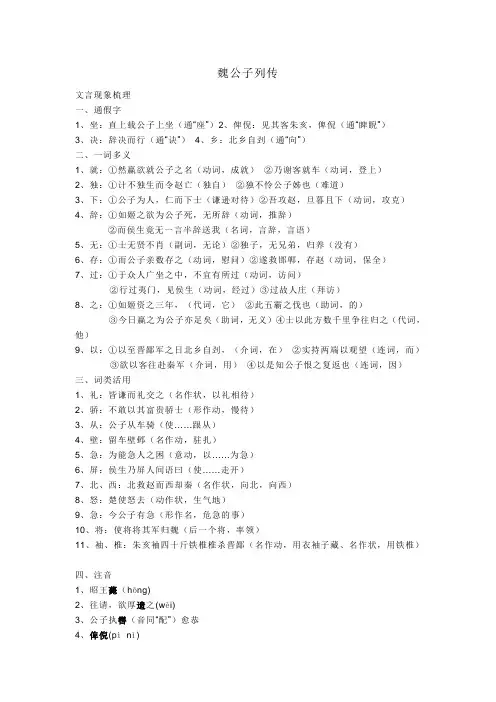 魏公子列传  文言知识梳理