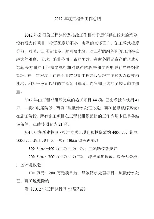 2012年度工程部工作总结