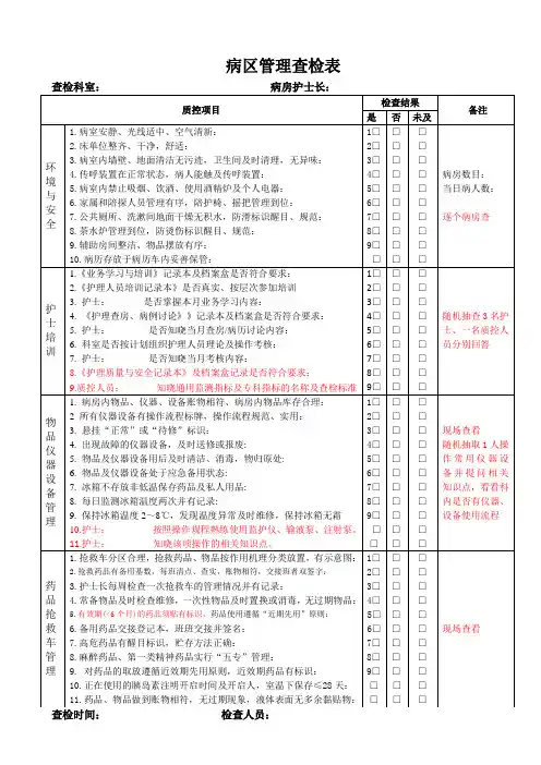 医院病区管理查检表