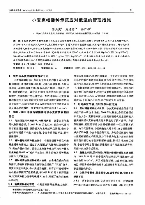 小麦宽幅播种示范应对低温的管理措施