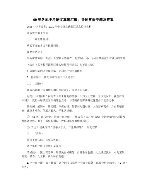 09年各地中考语文真题汇编：诗词赏析专题及答案