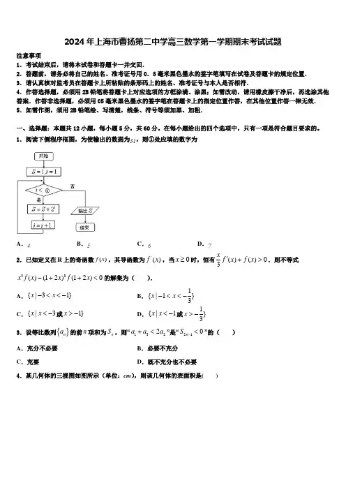 2024年上海市曹扬第二中学高三数学第一学期期末考试试题含解析