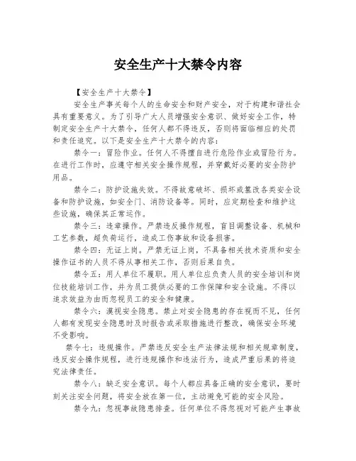 安全生产十大禁令内容