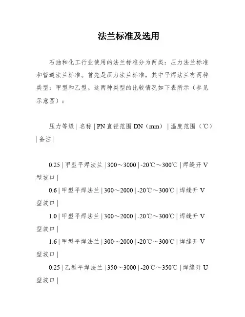 法兰标准及选用