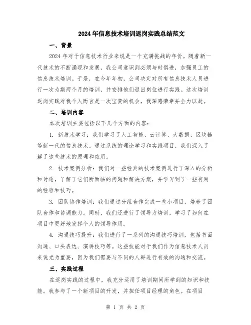 2024年信息技术培训返岗实践总结范文