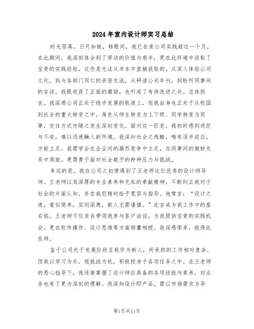 2024年室内设计师实习总结（六篇）