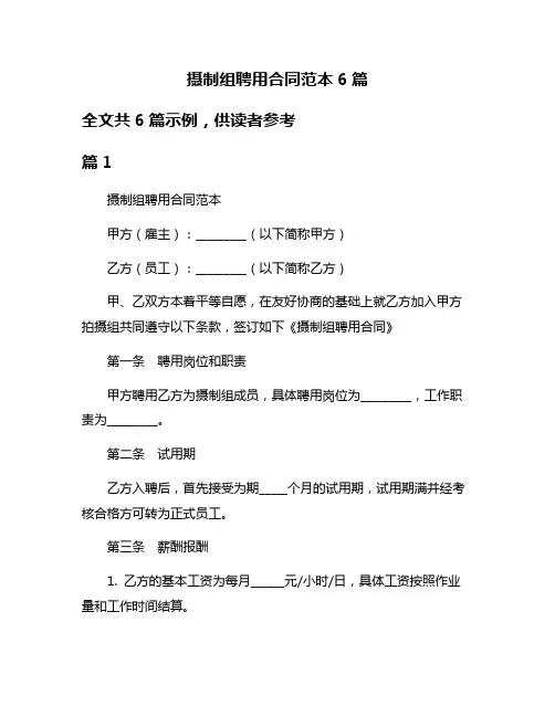 摄制组聘用合同范本6篇