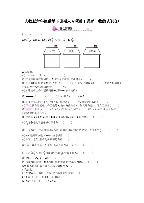 人教版六年级数学下册期末专项复习 数的认识(1)附答案