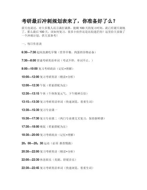 考研最后冲刺规划表来了,你准备好了么？