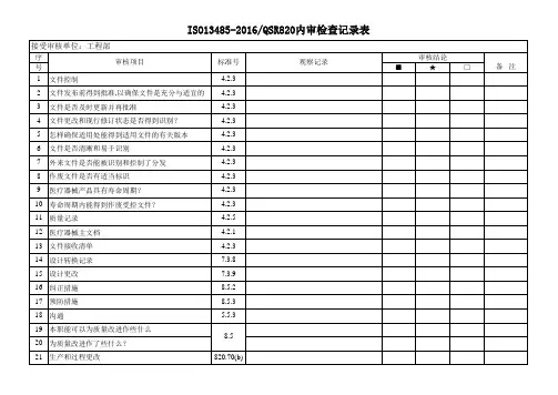 ISO13485-QSR820内审检查记录表-工程部