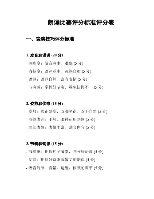 朗诵比赛评分标准评分表
