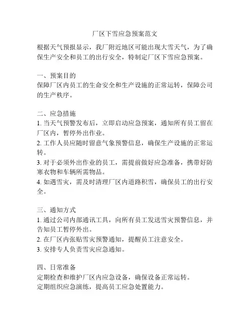 厂区下雪应急预案范文