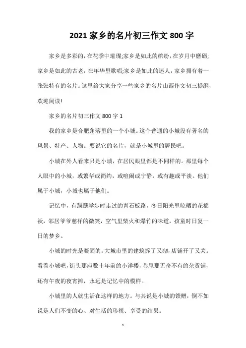 2021家乡的名片初三作文800字