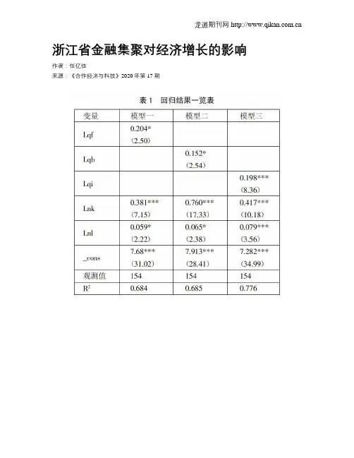 浙江省金融集聚对经济增长的影响
