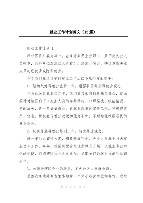 就业工作计划范文(12篇)