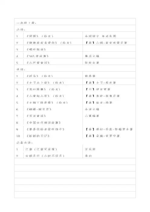 (完整word版)小学语文课外阅读推荐书目(1-6年级)
