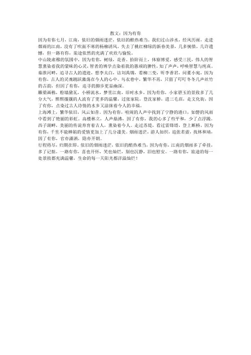 散文：因为有你