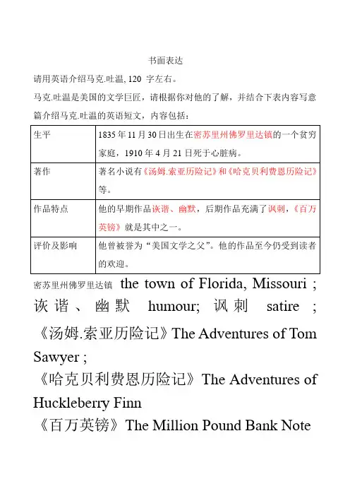 高中英语书面表达 马克.吐温介绍