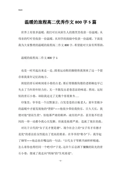 温暖的旅程高二优秀作文800字5篇