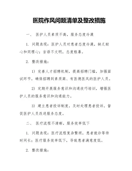 医院作风问题清单及整改措施