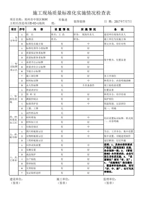 标准化实施情况检查表