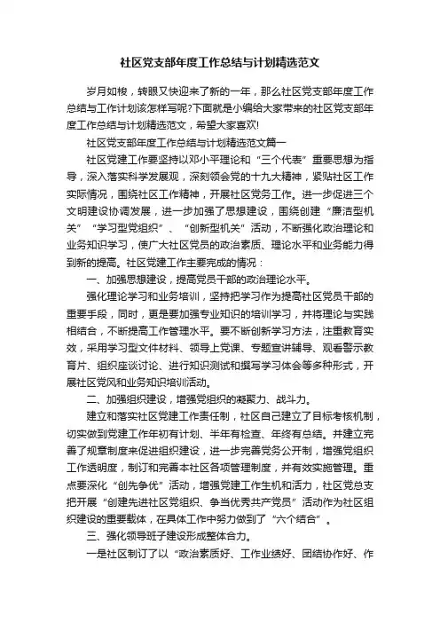 社区党支部年度工作总结与计划精选范文