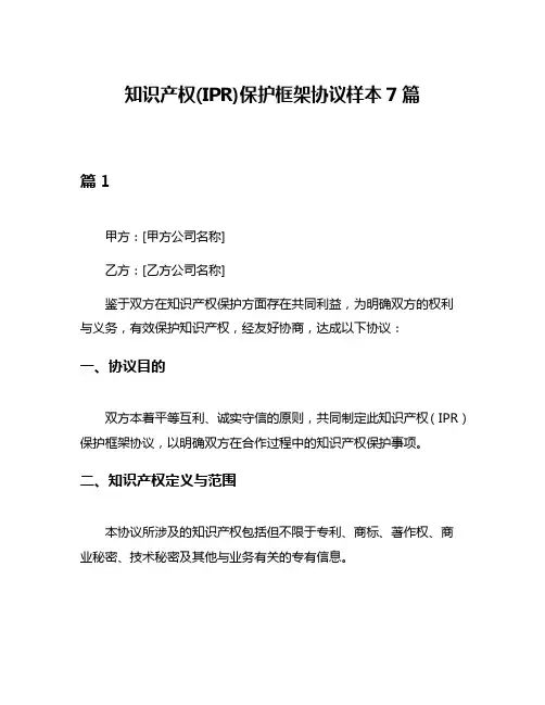 知识产权(IPR)保护框架协议样本7篇