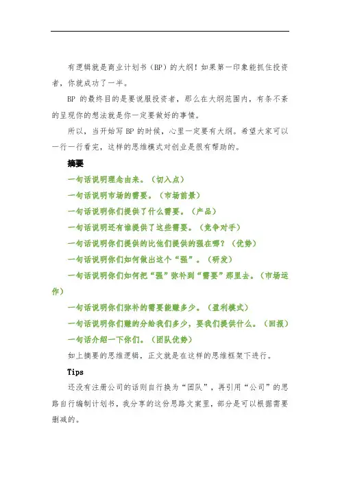 商业计划书BP标准模板
