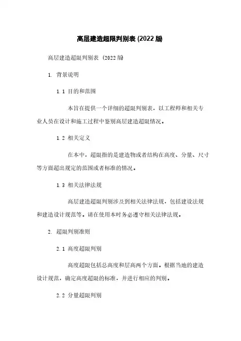 高层建筑超限判别表 (2022版)