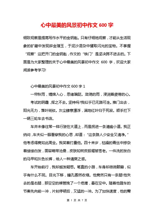 心中最美的风景初中作文600字