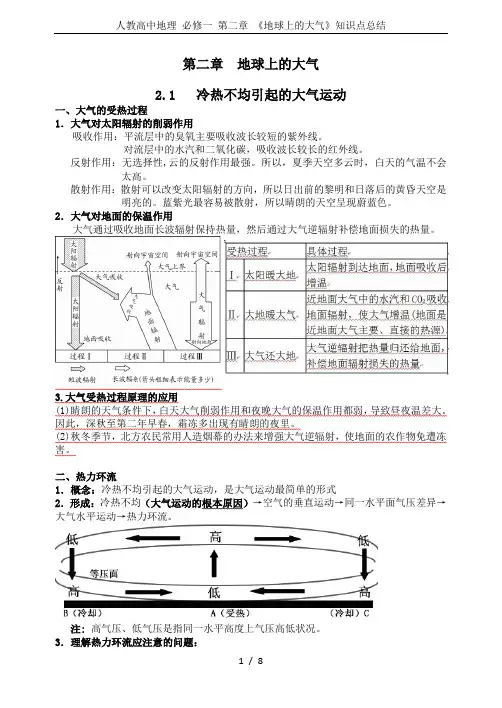 人教高中地理 必修一 第二章 《地球上的大气》知识点总结