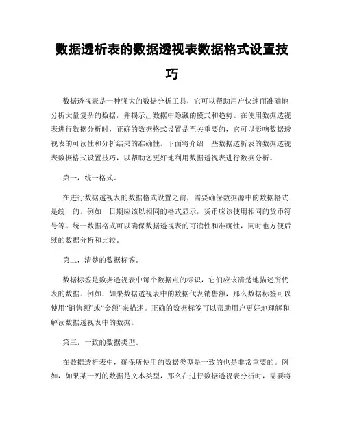 数据透析表的数据透视表数据格式设置技巧