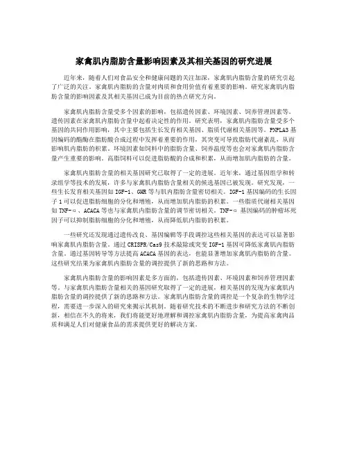 家禽肌内脂肪含量影响因素及其相关基因的研究进展