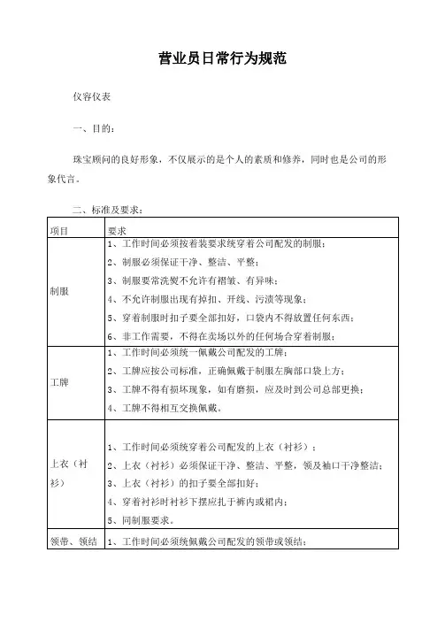 门店营业员日常行为规范