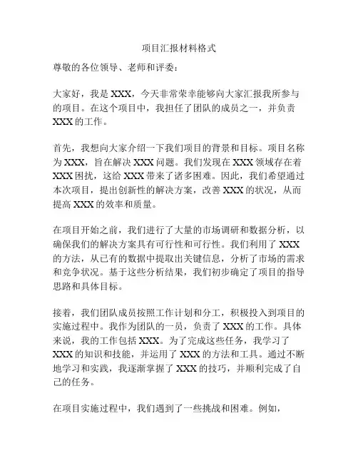 项目汇报材料格式