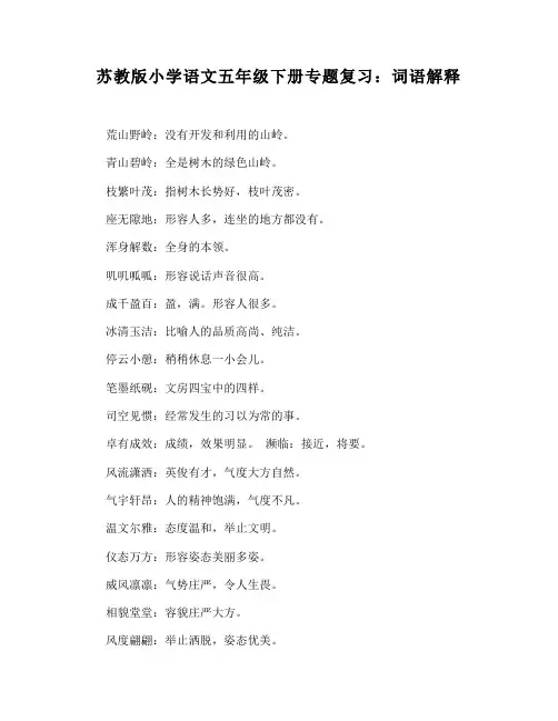苏教版小学语文五年级下册专题复习：词语解释