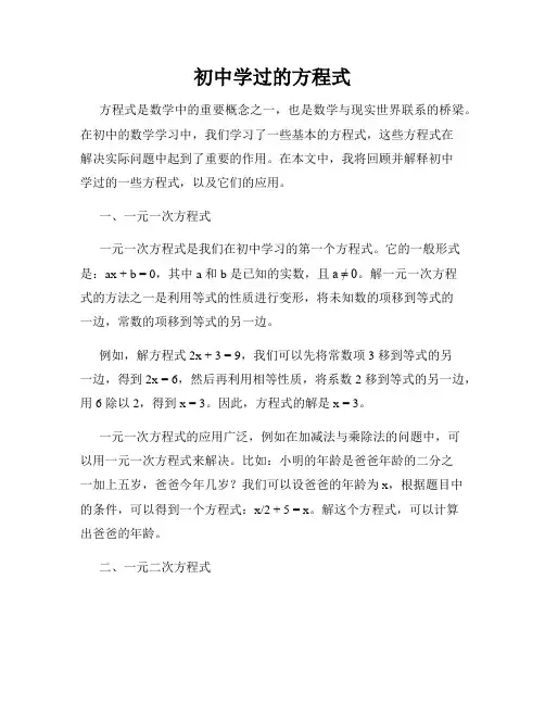 初中学过的方程式